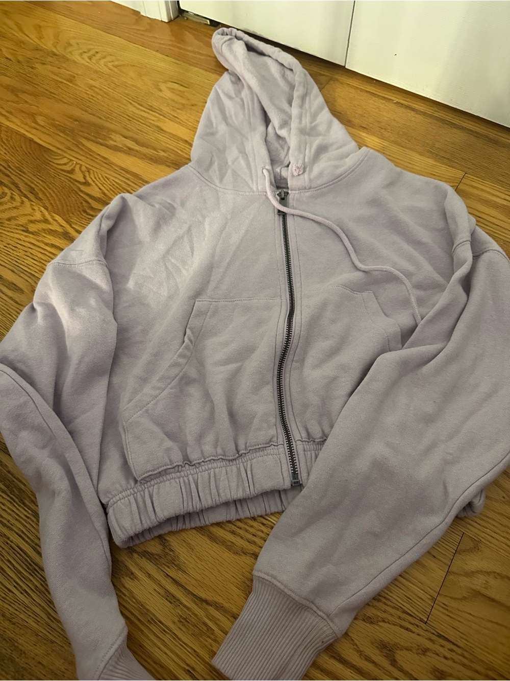 Light Lavender Cropped Zip-Up Hoodie areopostal